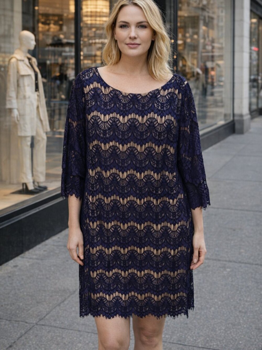 Jessica Howard Navy Lace Plus Size Cocktail Dress Size 16W